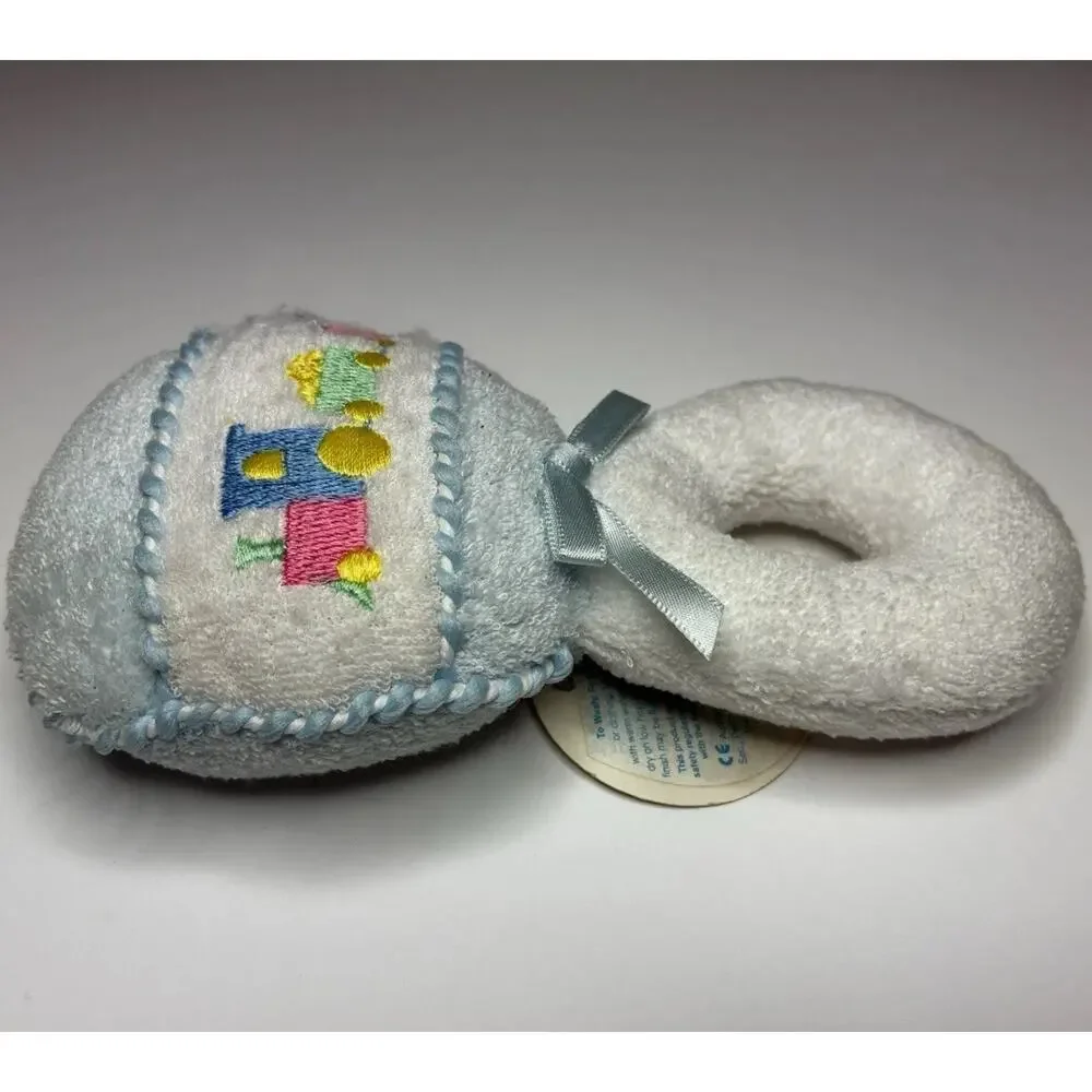 Vintage Eden Terry Cloth Rattle Plush White Pastel Train Baby Toy With Tags